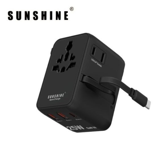 Sunshine - 25W Travel Adapter GaN Fast Charger with Retractable Type-C Cable TRC-25W