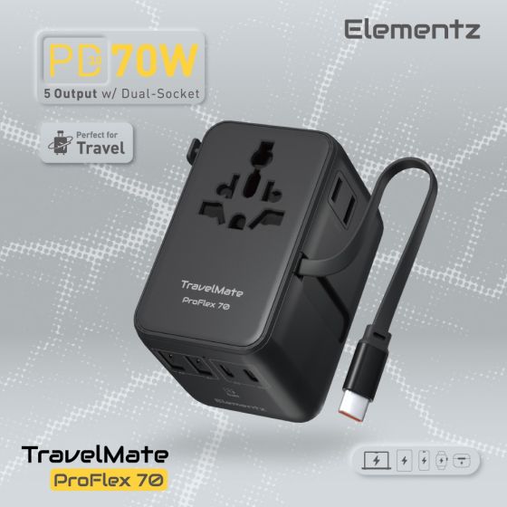Elementz - TravelMate ProFlex 70W Travel Adapter PT-D70