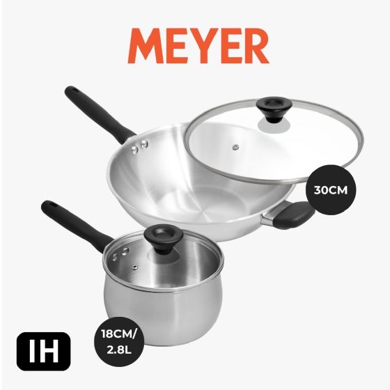 MEYER - 不銹鋼有蓋單柄鍋 18CM/2.8L+ 不銹鋼炒鍋 30CM + 強化玻璃蓋 30CM (71795-T_71806-T_12359-C) CR-71797180612359