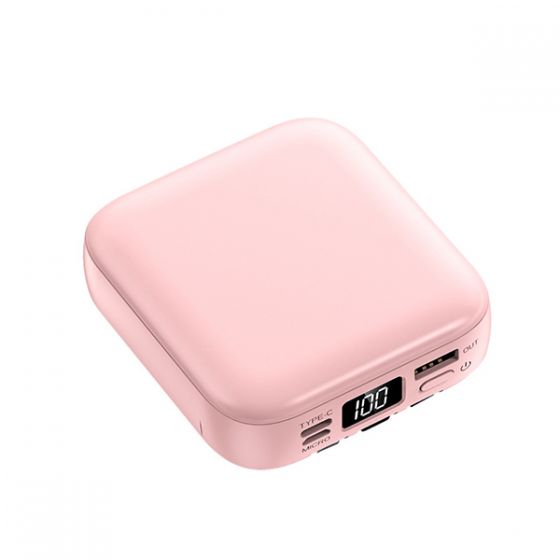 日本AKI - 迷你美妝鏡自帶可拆卸充電線10000毫安充電寶移動電源 (粉紅色/黑色/白色) A0051_All