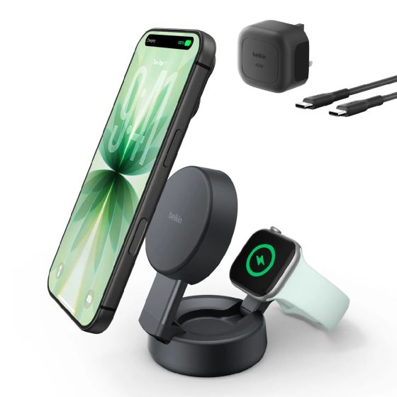 Belkin - UltraCharge Pro Qi2 2合1 可摺疊磁吸充電器 25W [炭黑色 / 沙色] BELKI_WIZ043_ALL