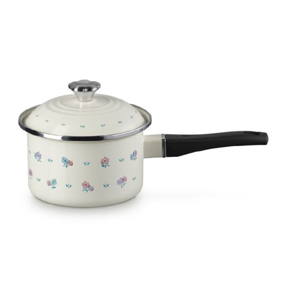 Le Creuset Petite Fleur 琺瑯鋼單柄鍋 16cm Cream (花形鍋蓋頭) CR-56001164812600