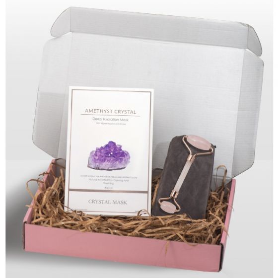 Crystal Mask - 紫水晶補濕面膜 + 天然粉红水晶按摩棒套裝