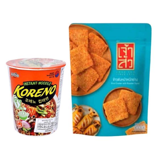 [電子換領券] Big C - 座山牌烤甜椒魷魚飯焦乾 (袋裝) 80g+Koreno 韓式辛辣火鍋杯麵 65克 CR-BC-WCComboSet5