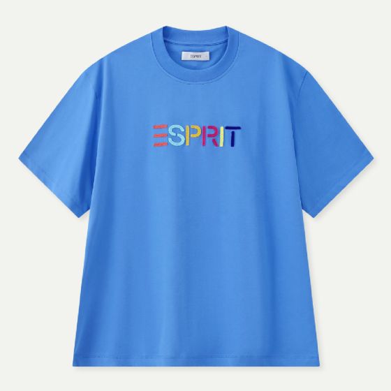 (電子換領券) Esprit 彩色刺繡 Logo 圓領短袖 T 恤 (藍色