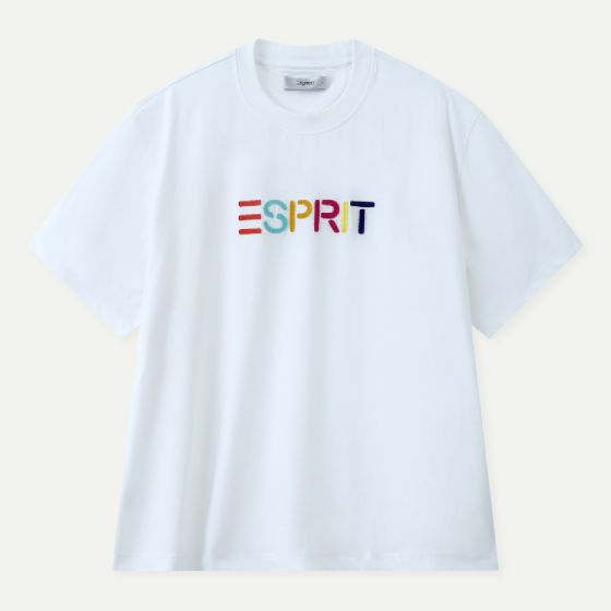 (電子換領券) Esprit 彩色刺繡 Logo 圓領短袖 T 恤 (米白色