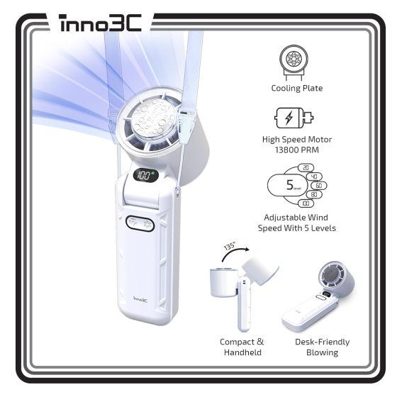 inno3C i-F7 速冷手提風扇 | 手持+座檯+扣環製冷高速風扇 | 高速冰感便攜風扇 CR-i-F5_WH