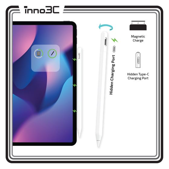 inno3C i-SP8 磁吸主動式電容觸控筆 (iPad 適用) | 支援傾斜靈敏度和防手掌誤觸功能 支持Type-C或磁吸無線充電 CR-i-SP8_WH