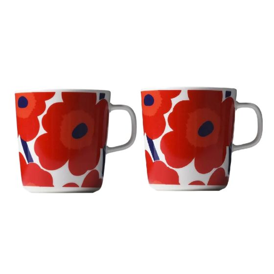 Marimekko - Unikko 圖案馬克杯 4DL 2件套裝（紅白色） CR-MMK-MUG-UNK-RED