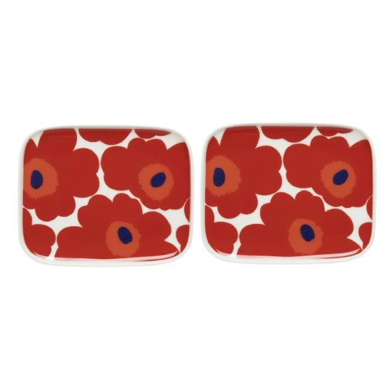 Marimekko - Unikko 盤子 12X15cm 2件套裝（紅白色） CR-MMK-PLT-UNK-RED