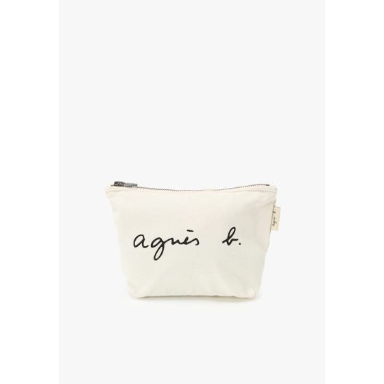 agnès b. - 女裝帆布標誌印花收納袋 (白色/紫色)
