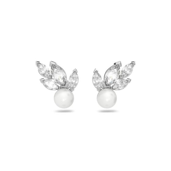 Swarovski 施華洛世奇 Louison Pearl 穿孔耳環, 白色, 鍍白金色 (5422683)