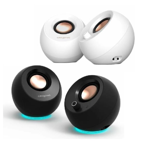 Creative - PEBBLE PRO 具備藍牙™ 5.3 和自訂 RGB 燈光的時尚 2.0 USB-C 電腦喇叭 (白色/黑色) CREAT_PEBBLEPRO_ALL