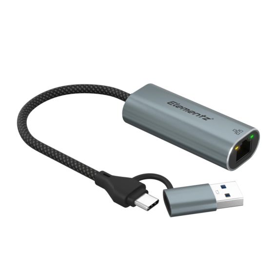 Elementz - USB-A & Type-C to 2.5G RJ45 Lan 光纖網絡寬頻轉換器 (EN-25D) ELEME_EN25D_GY