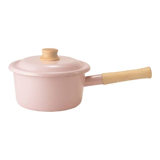 富士琺瑯 - Cotton Plus 系列 單柄附蓋琺瑯平底鍋 18cm (煙燻粉) FJP0062