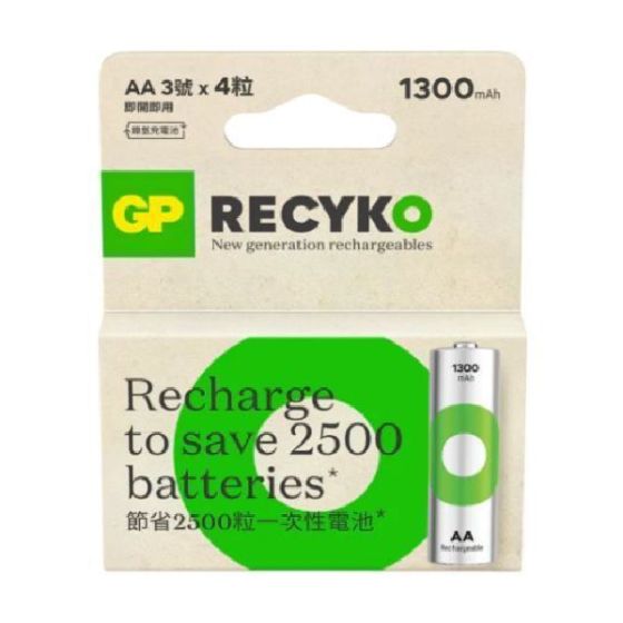 超霸 - 綠再 AA 充電電池 1300mAh 4粒裝 2A電芯 (紙盒) GP_4891199174384
