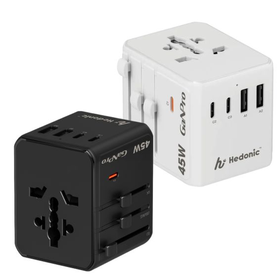 Hedonic - 5 Ports PD 3.0 45W GAN Pro Travel Adaptor (Black/White)