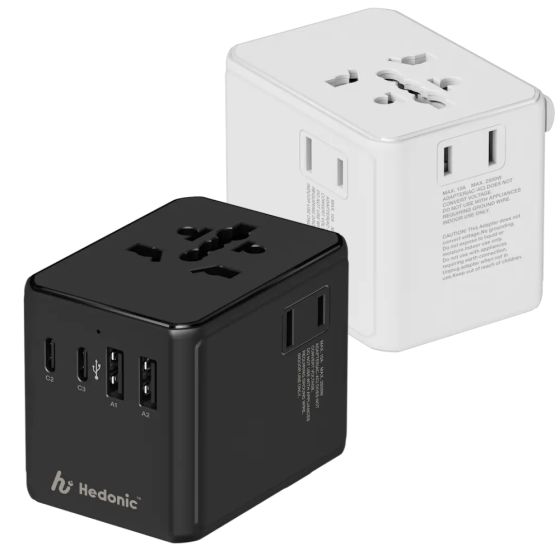 Hedonic - 5 Ports PD 3.0 70W GAN Pro Travel Adaptor  (Black/White)