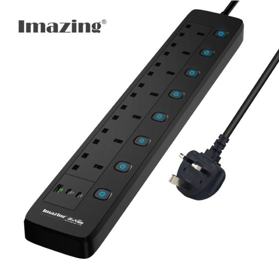 Imazing - IM1U7K-2C 防雷拖板- 7獨立開關插位 + 1 USB + 2 Type C (PD45W) 黑色 IM1U7K_2C