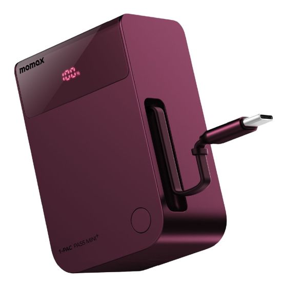 [3C 認證及可追溯二維碼] Momax - 1-Pac Pass Mini⁺ 10000mAh 2 合 1 內建伸縮充電線移動電源 [暮櫻紅]