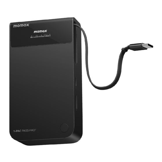 Momax - 1-PAC Pass Pro+ 10000mAh 3合1內建伸縮充電線混合GaN移動電源 [45W] [黑色 / 鈦色] IP175_ALL
