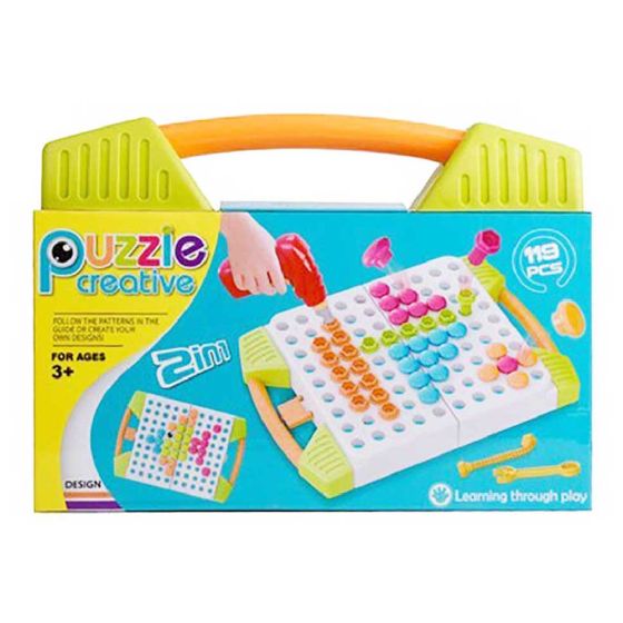Puzzle Creative - 兒童電動螺絲批3D形狀拼圖STEM積木 (119件二合一套裝) KR067