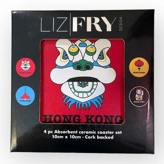 Liz Fry - 陶瓷杯墊4件組 (盒裝+金屬支架) - 彩色 LFD268