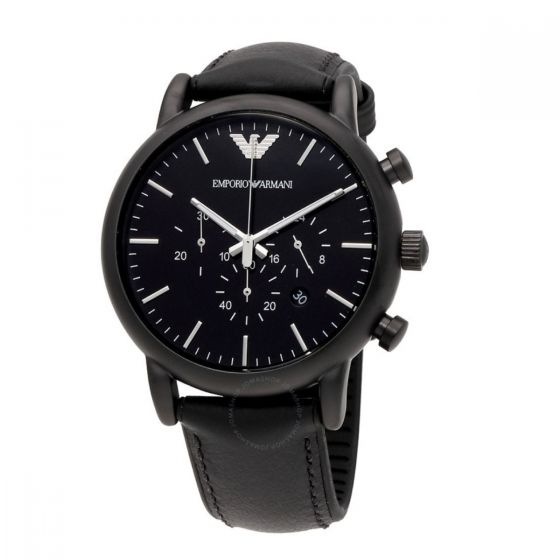 Emporio Armani Luigi 男士黑色真皮時計腕錶 AR1970