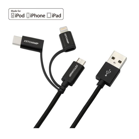 First Champion 3in1 microUSB Cable with Lightning & Type C Adaptor 100cm - MBLC-1M MBLC-1M