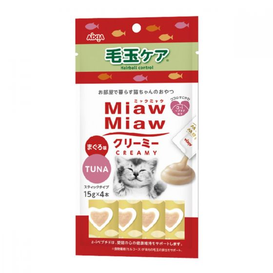AIXIA - Miaw Miaw 貓貓肉醬吞拿魚去毛球貓小食 15g x 4 (紅+綠) #MMCM8 MIAW-HAIRBALL