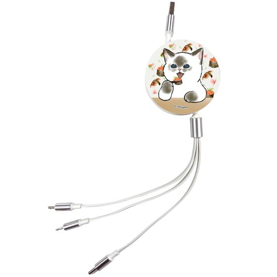 Anichi - 3合1伸縮快充數據線 - 食壽司貓 CR-MOF-100-W