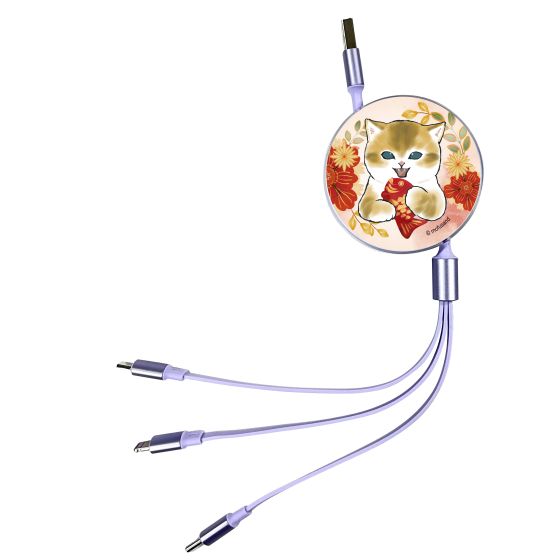 Anichi - 3合1伸縮快充數據線 - 鯉魚貓(紫色) CR-MOF-103-P