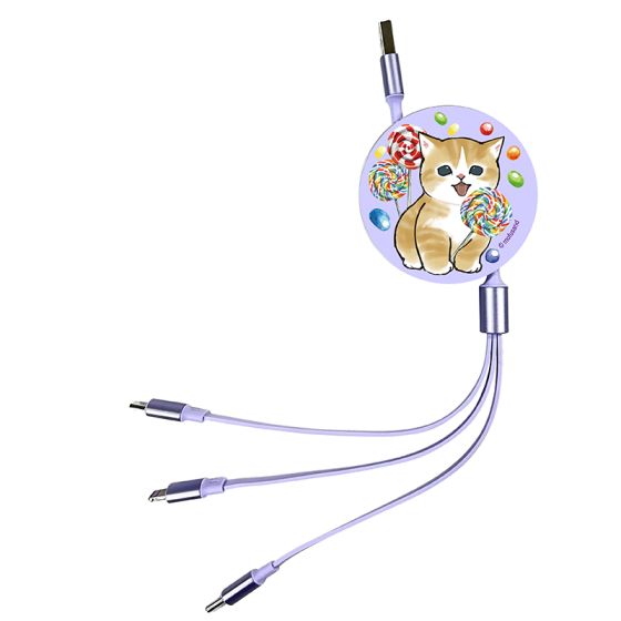 Anichi - 3合1伸縮快充數據線 - 波板糖貓 CR-MOF-105-P