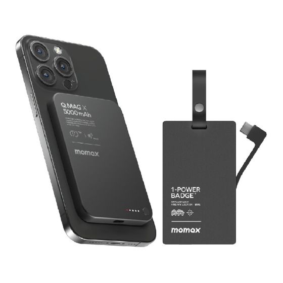 [Momax 套裝] Q.Mag X 5000mAh 超薄磁吸流動電源 [黑色] + 1-Power Badge+ 流動電源 FIND MY 全球定位器 [黑色] IP116 + BR16 CR-MX_IP116_BR16