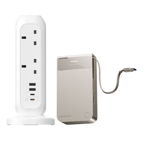 [Momax 套裝] 1-PAC Pass Pro+ 10000mAh 3合1 內建伸縮充電線混合GaN移動電源 [45W] [鈦色] + ONEPLUG PD20W 2A2C 11位拖板 [白色] IP175 + US11 CR-MX_IP175_US11