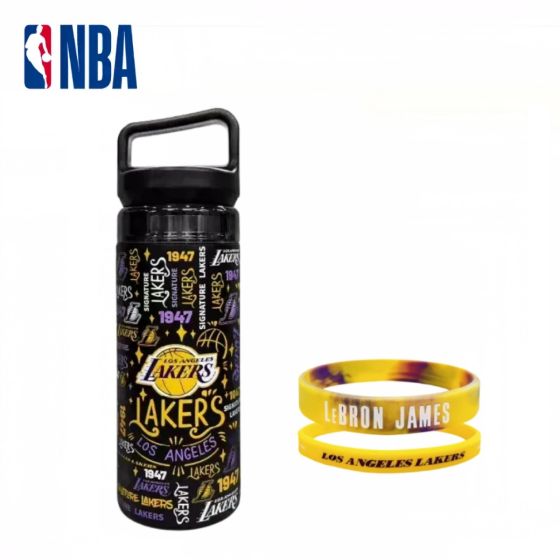 NBA - 湖人隊滿杯標識保溫杯 + 2件裝迷彩詹姆斯矽膠手環 CR-NBA-BOT240079