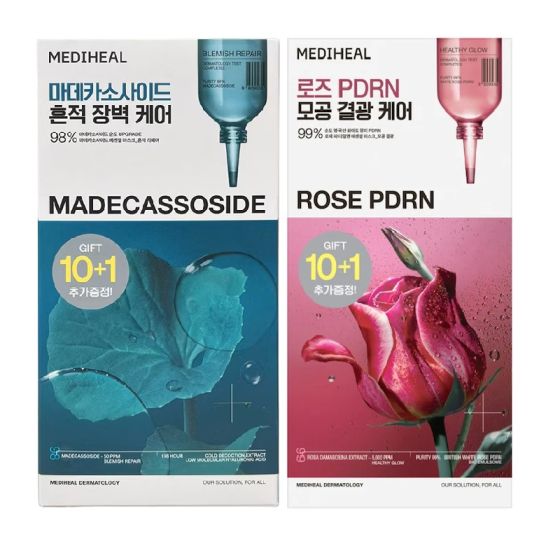 Mediheal - 2包裝 - 積雪草淡斑修復精華面膜 (10+1片) + 玫瑰PDRN特強修復精華面膜 (10+1片)