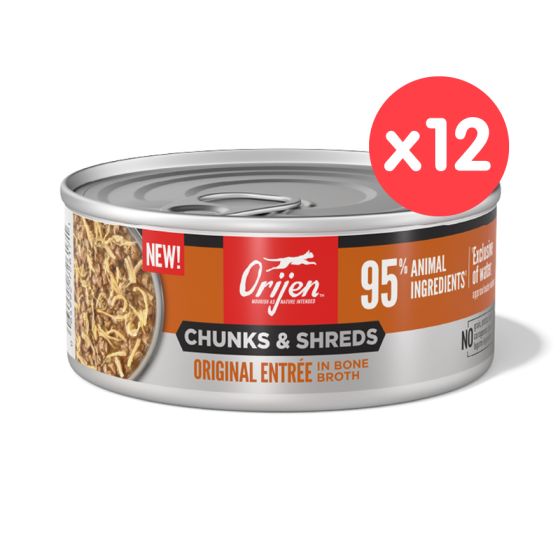 Orijen - [12 Cans] Chunks & Shreds Original Entrée in Bone Broth (155g x 12)