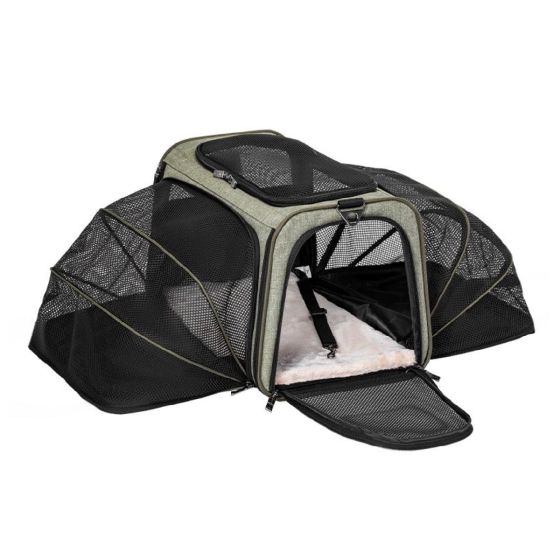 Petsfit - 高質三用擴展式航空寵物軟袋 (內置安全繩|底板硬墊|雙邊擴展版)(墨綠色)(細 - 大碼) petsthing-7072
