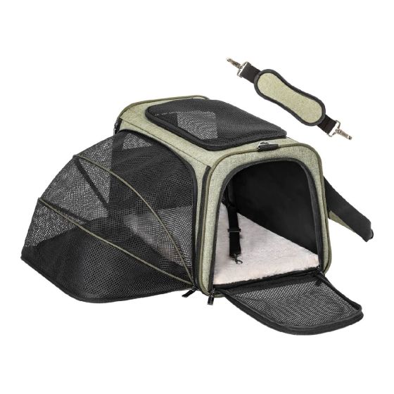 Petsfit - 高質三用擴展式航空寵物軟袋 (內置安全繩|底板硬墊|單邊擴展版)(墨綠色))(細 - 大碼) petsthing-7678