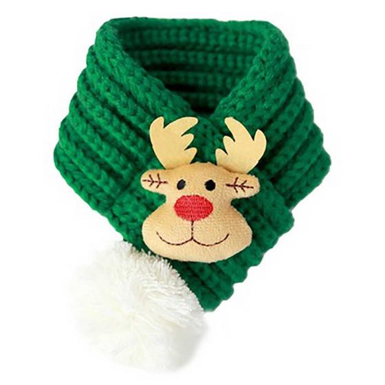 毛孩物語 - 寵物聖誕手織圍巾狗狗貓咪聖誕頸巾(綠色聖誕麋鹿) (大碼)
