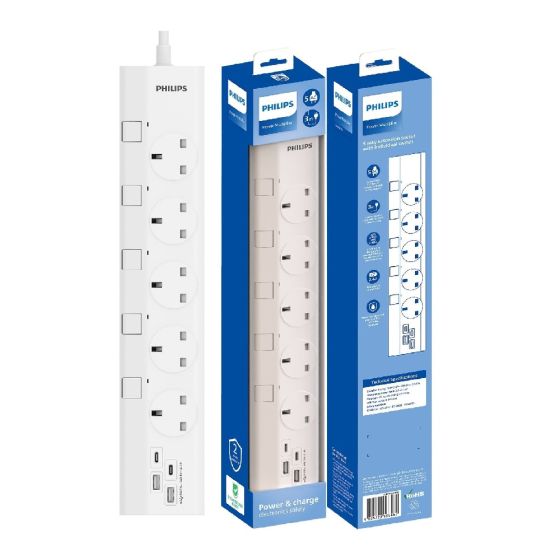 Philips - CHP4757WB 3米五位獨立開關USB電拖板 PHILIPS_CHP4757WB