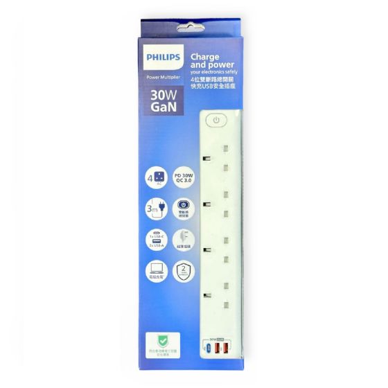 Philips - CHP8243WB 四位雙斷路總開關快充USB安全插座
