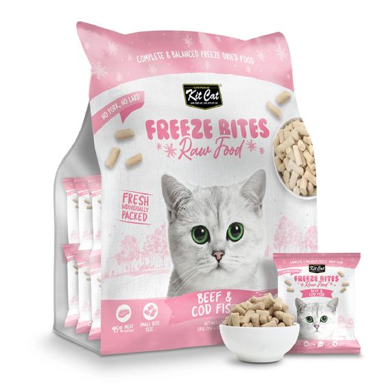 Kit Cat - 凍乾主食貓糧(牛肉 + 鱈魚) 225g (15g x15pcs獨立包裝) (2件) CR-PL664533288405