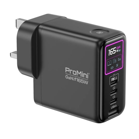 ProMini - GF165P Ultra UI 顯示 PD3.1 GaN 165W 摺疊三腳快速充電器 PM_GF165P