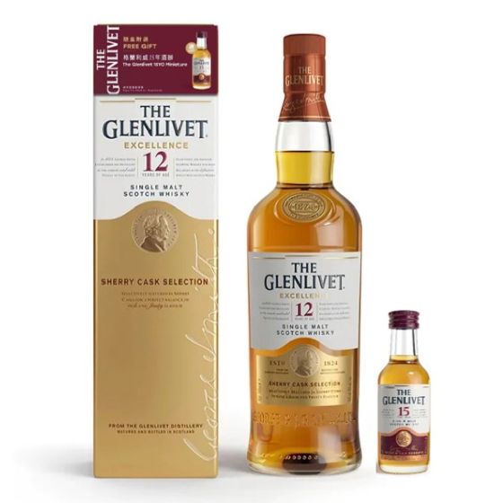 The Glenlivet 格蘭利威 蘇格蘭威士忌12年 (連 15YO 酒辨 5cl) PR-015219H