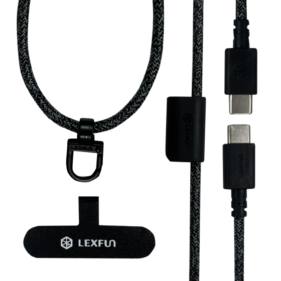 LEXFUN Power Sling 可調式充電線手機背帶 (USB-C to USB-C) - 黑 PSCCBK