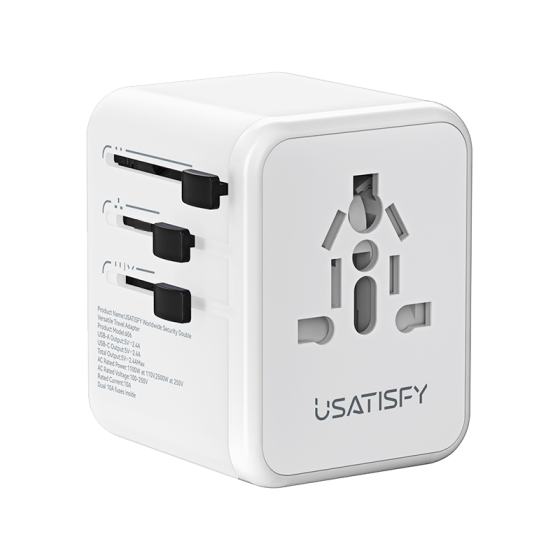USATISFY - 全球旅行雙保險安心雙重萬用充電插座轉換插頭 [白色/黃色]