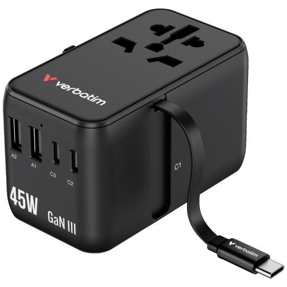 Verbatim - Charge 'n' Travel 45W 通用旅行轉插連可伸縮USB-C充電線