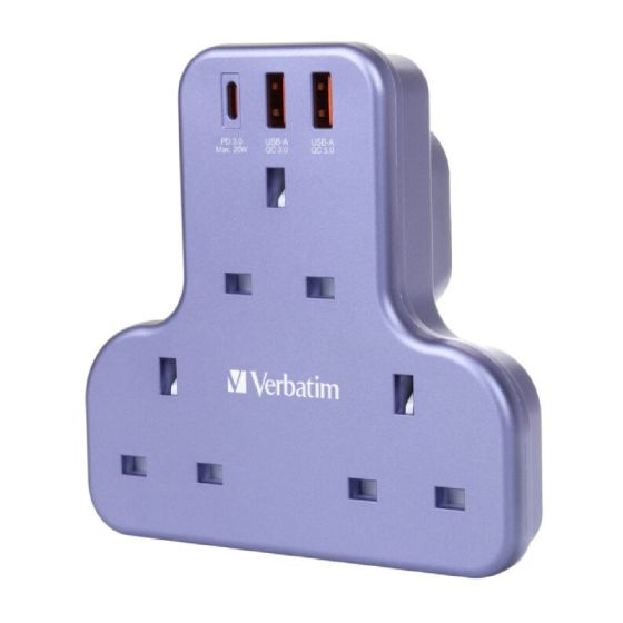 Verbatim - 3位PD & QC 3.0 T型擴充電源插座 (白色/黑色/紫色) VERBA_FW-MO
